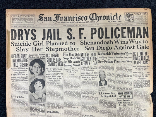 1924 Prohibition Newspaper, San Francisco Jails Police Officer, Vintage Newspaper, Beer Alcohol Wall Decor, Mancave Decorations Gift for Him
