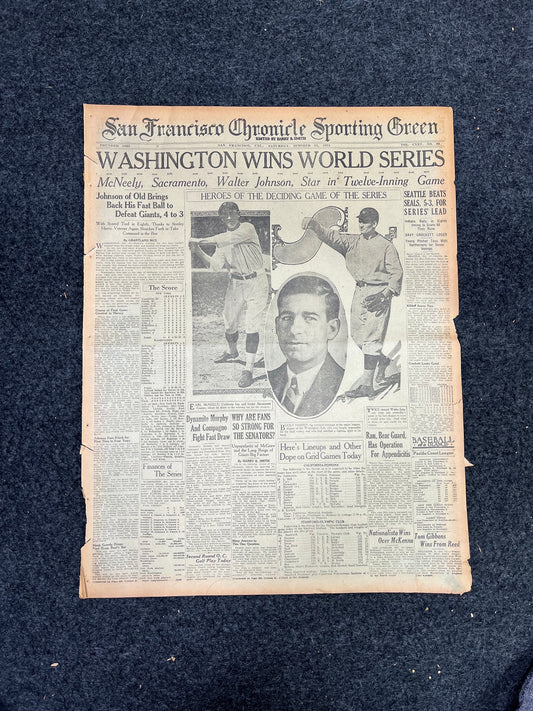 1924 Washington Wins World Series, Baseball Senators Vintage Sports Memorabilia, Original Baseball Gifts, Gifts for Husband Dad, American