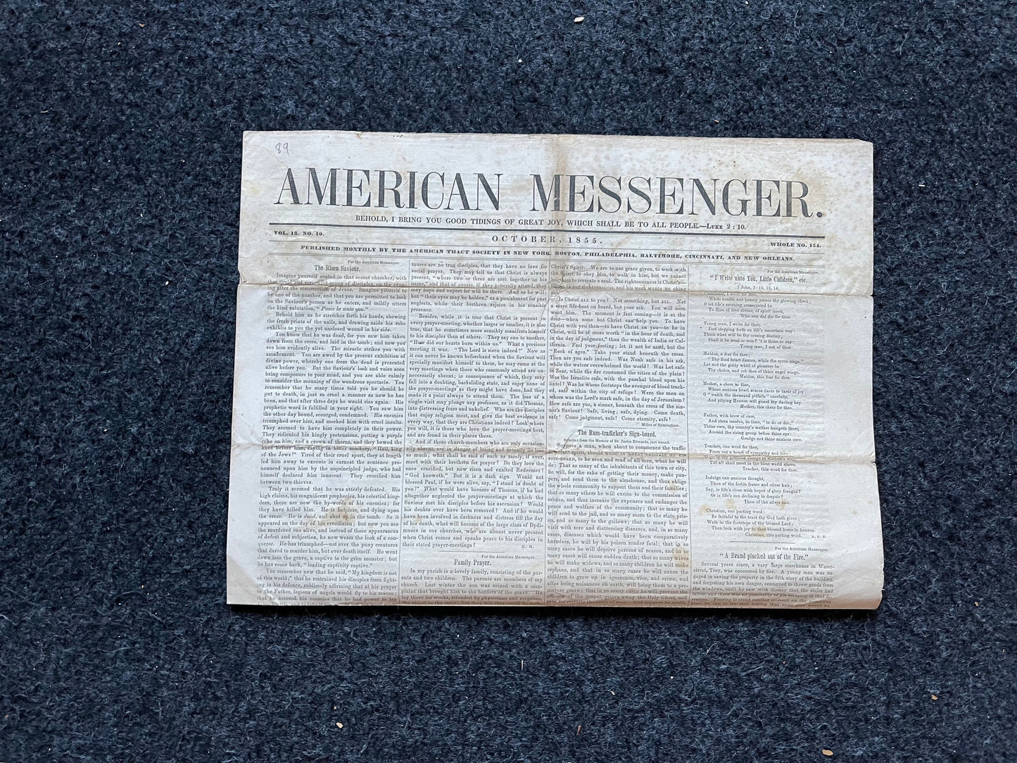 1856 Christian Religious Newspaper, Original Christian Memorabilia, Jesus Prayer and Protestant Wall Decor, Evangelical Art Decor