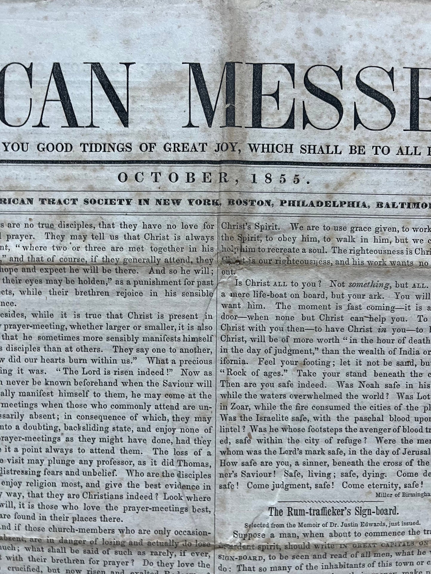 1856 Christian Religious Newspaper, Original Christian Memorabilia, Jesus Prayer and Protestant Wall Decor, Evangelical Art Decor