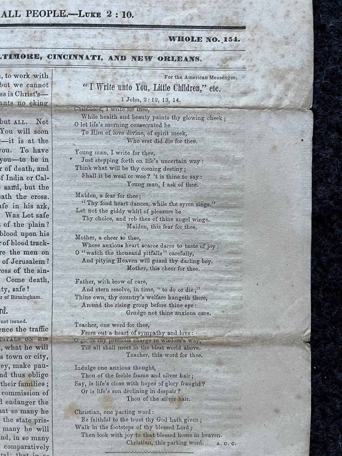 1856 Christian Religious Newspaper, Original Christian Memorabilia, Jesus Prayer and Protestant Wall Decor, Evangelical Art Decor