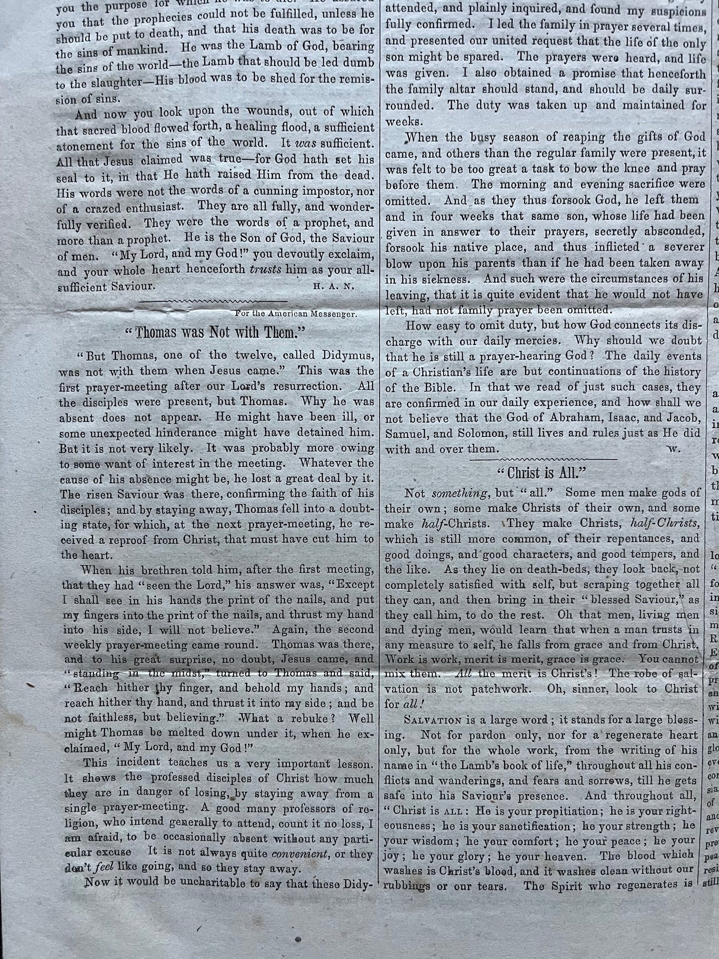1856 Christian Religious Newspaper, Original Christian Memorabilia, Jesus Prayer and Protestant Wall Decor, Evangelical Art Decor