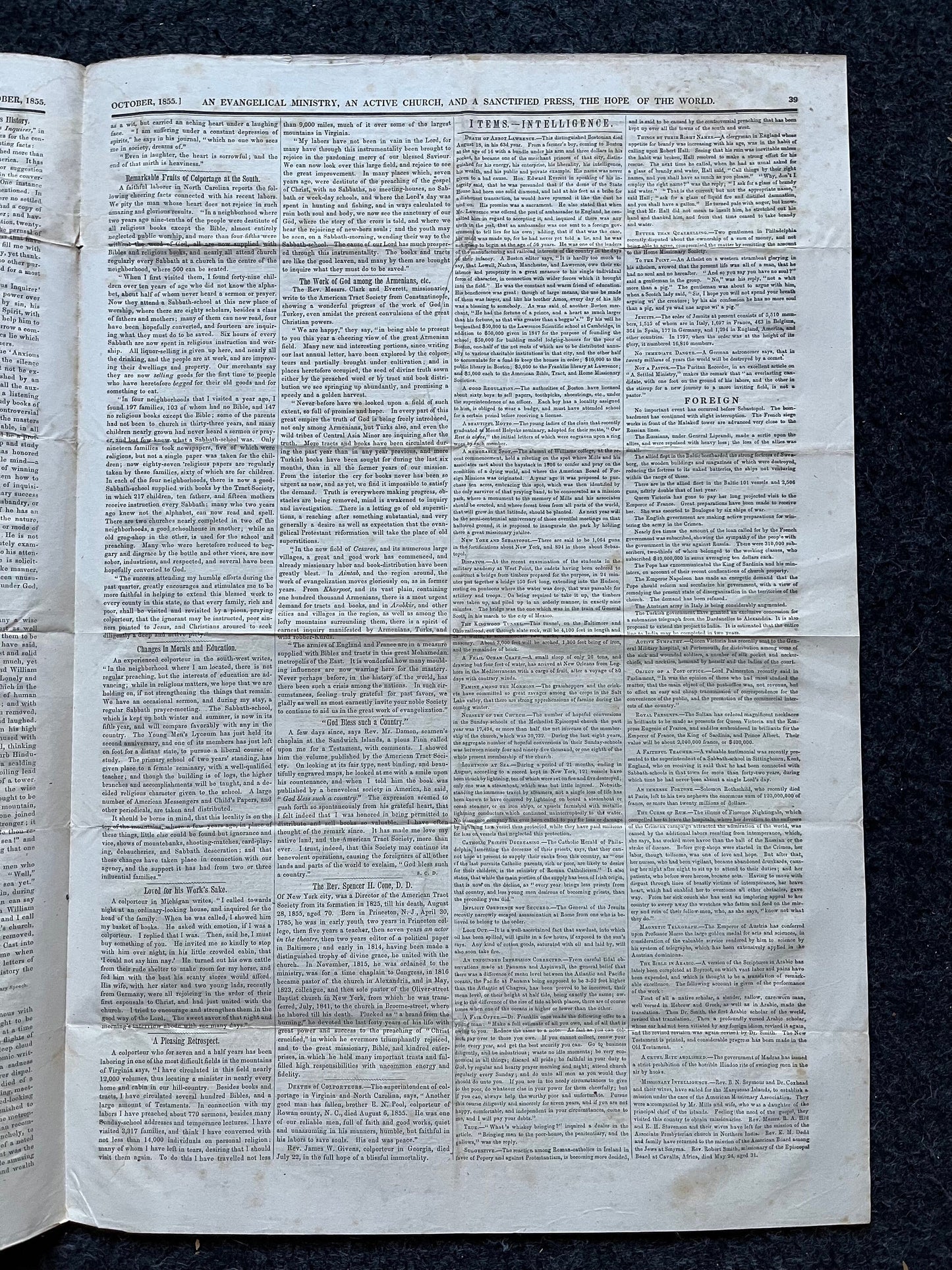 1856 Christian Religious Newspaper, Original Christian Memorabilia, Jesus Prayer and Protestant Wall Decor, Evangelical Art Decor