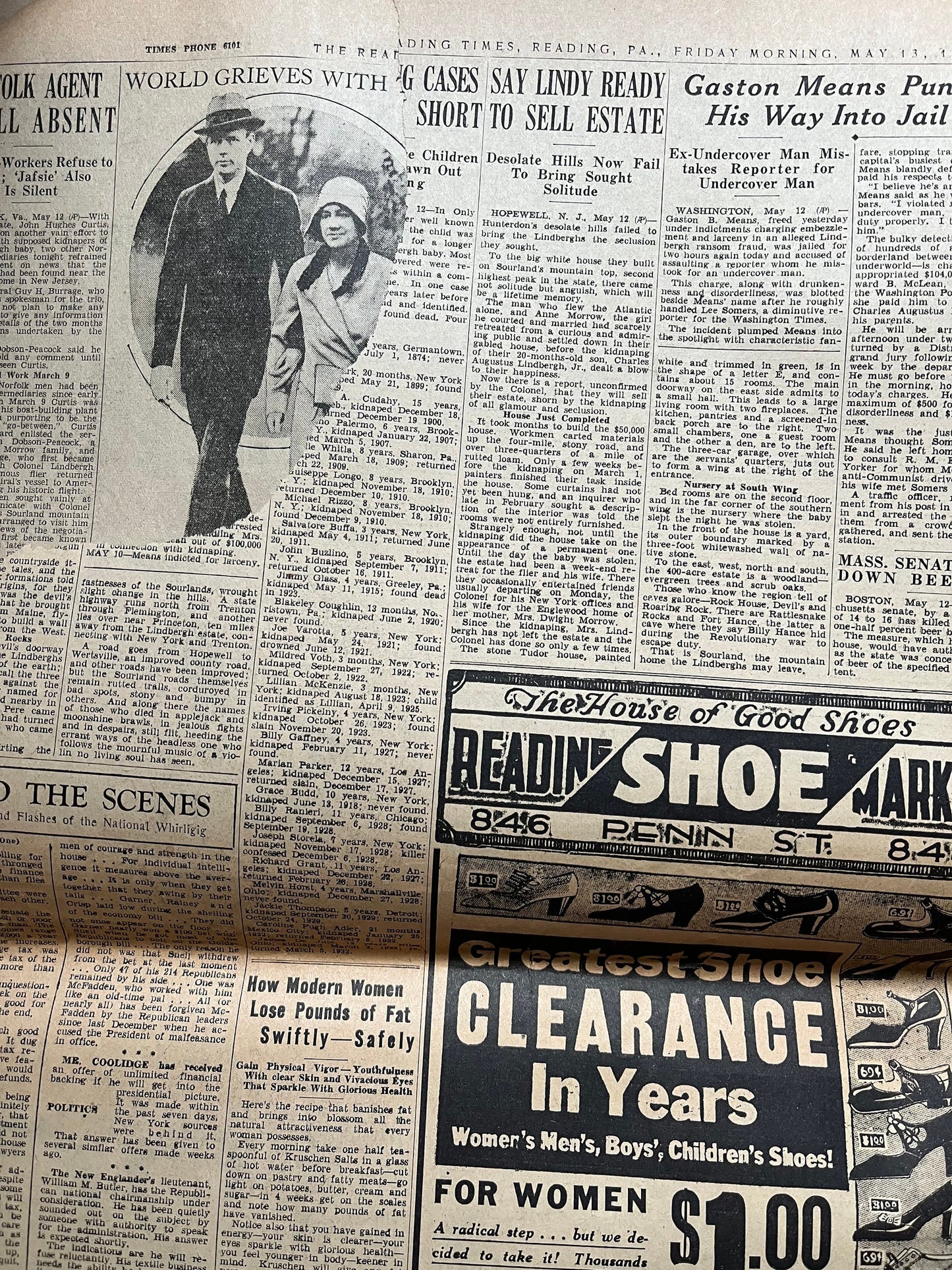 1932 Charles Lindbergh Baby Death – Original Day Of Newspaper – Lindbergh Conspiracy Hauptmann – Original Vintage Newspaper – Conspiracy