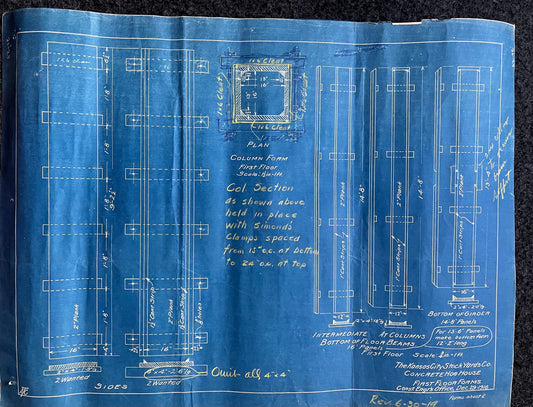 1916 Kansas City Stockyard Hog House Blueprints, Vintage KC Wall Decor, Engineering Farmhouse Wall Decor, Kansas City Souvenirs and Gift