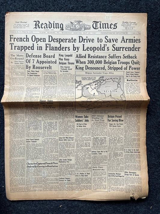 1940 WW2 Dunkirk Rescue - Flanders Men Rescued by British Civilians - British History Original Vintage World War 2 Memorabilia Newspaper