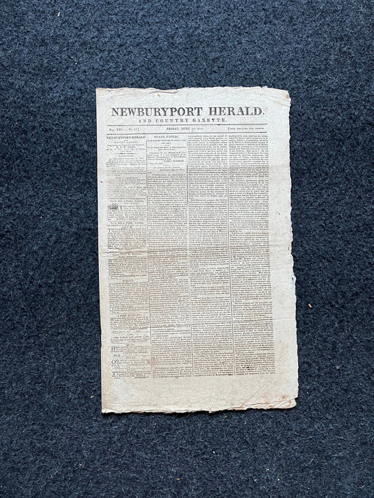 US War of 1812 Day After Declaration of War Original Newspaper, American Military Gifts Vintage United States History, Andrew Jackson