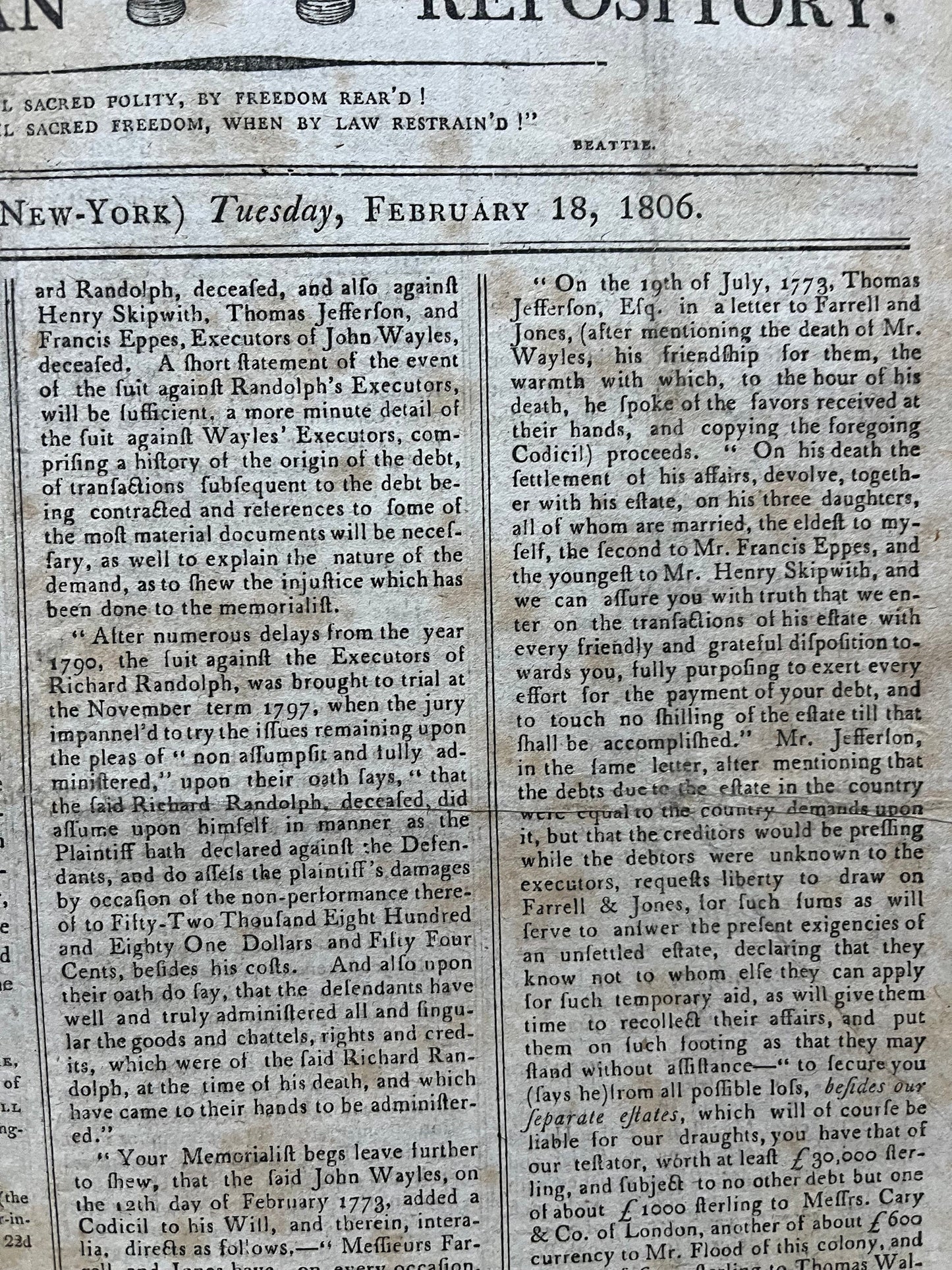 US War of 1812 Day After Declaration of War Original Newspaper, American Military Gifts Vintage United States History, Andrew Jackson