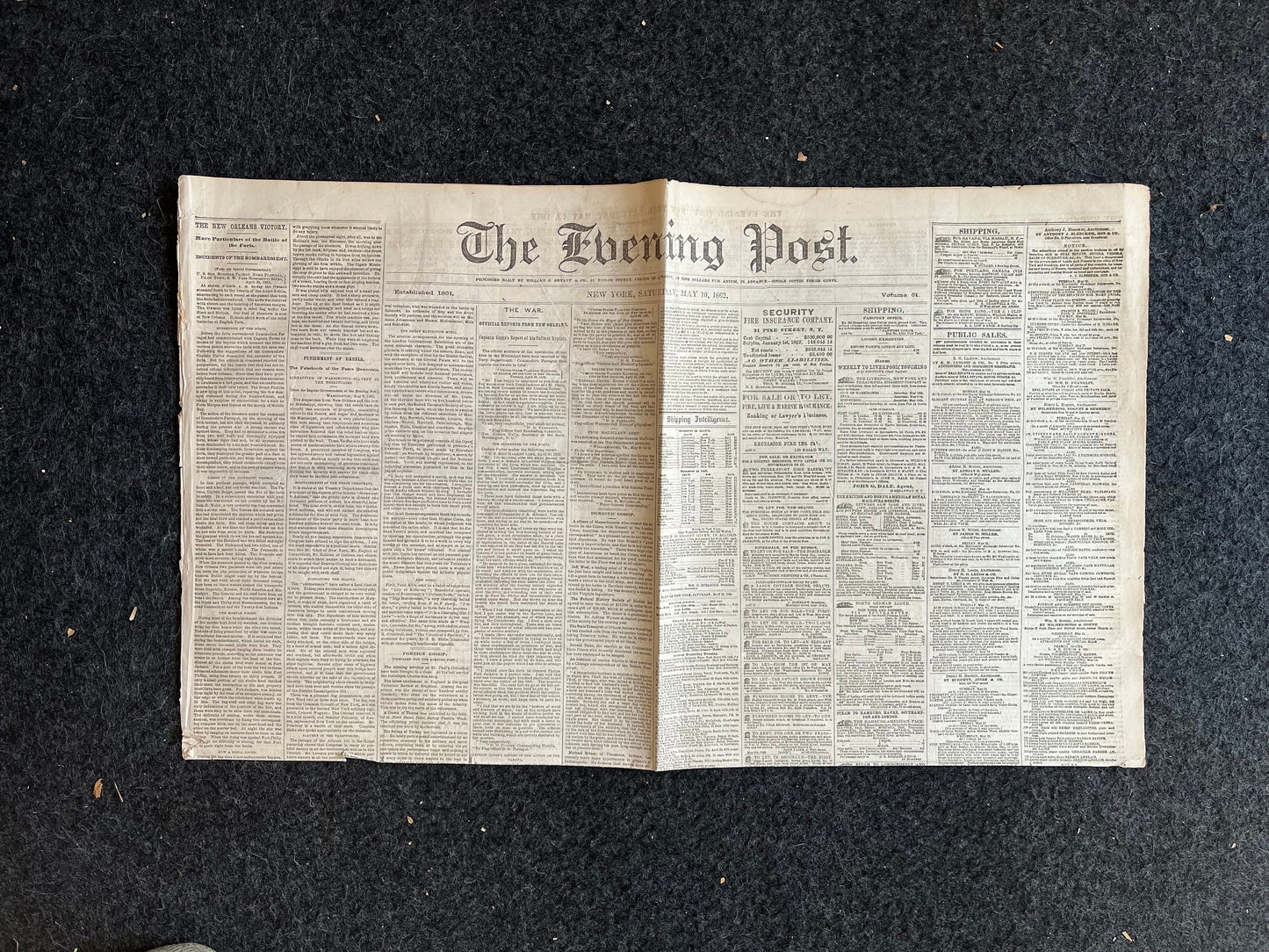 1862 Battle of New Orleans, May 10th 1862 Original Civil War Newspaper New Orleans History Memorabilia, Gifts for Dads Civil War Memorabilia