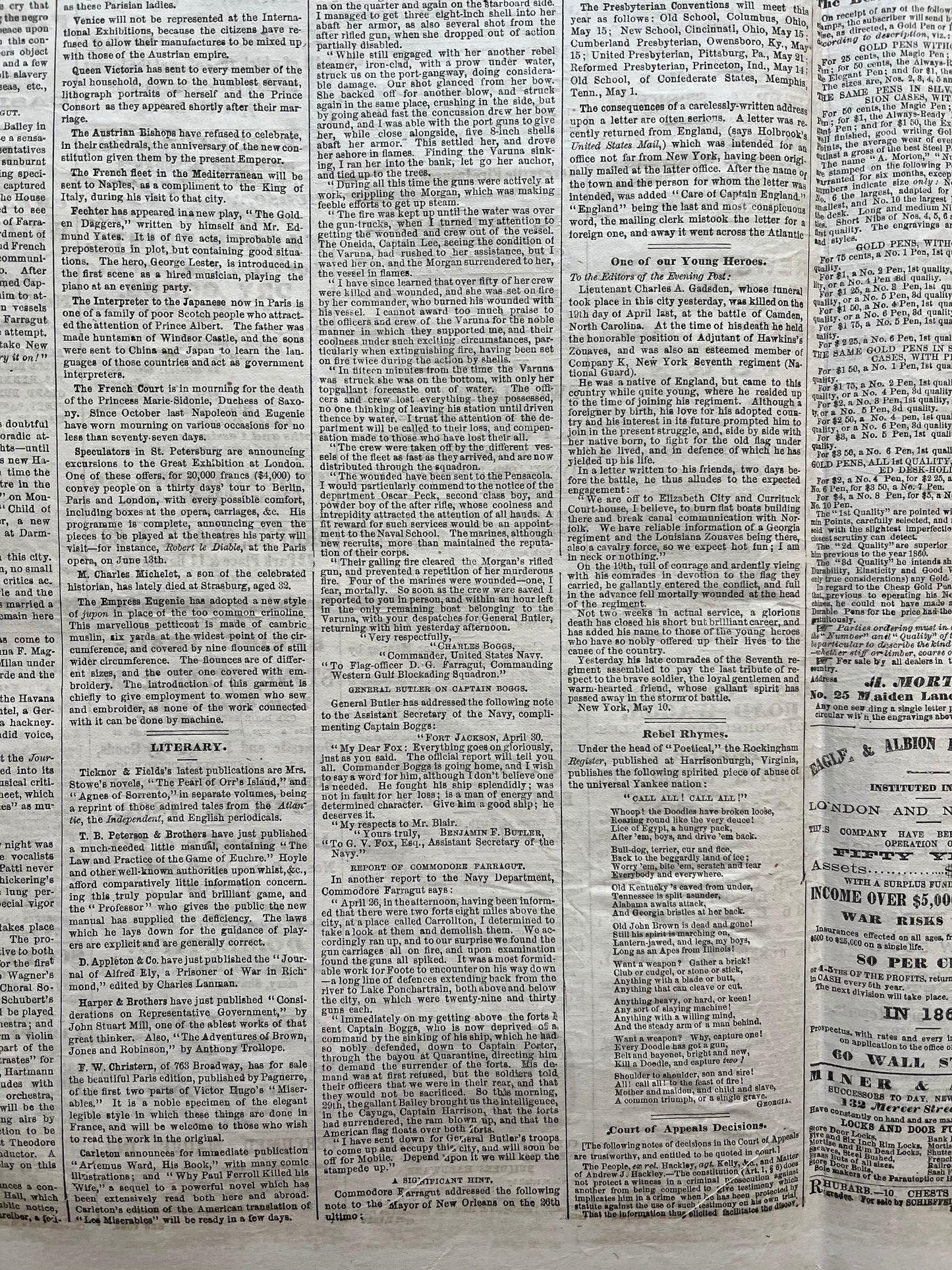 1862 Battle of New Orleans, May 10th 1862 Original Civil War Newspaper New Orleans History Memorabilia, Gifts for Dads Civil War Memorabilia