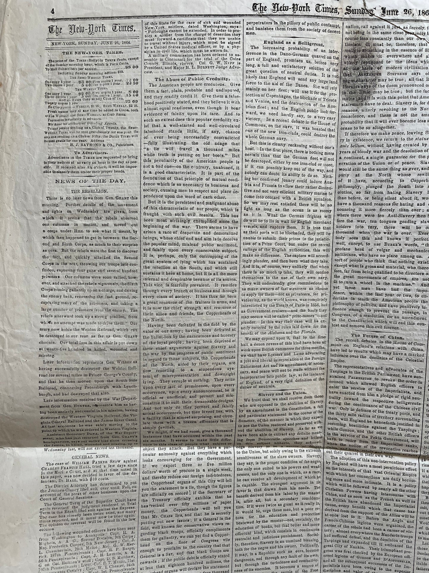 1864 Battle of Cold Harbor Virginia, Ulysses Grant and Meade Union Defeat Original Civil War Newspaper, History Memorabilia, Gifts for Dads