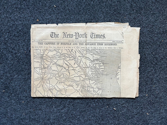 1862 Capture of Norfolk Virginia by Union Forces, Original Civil War Newspaper, Virginia History Memorabilia, Gifts for Dads Civil War Decor