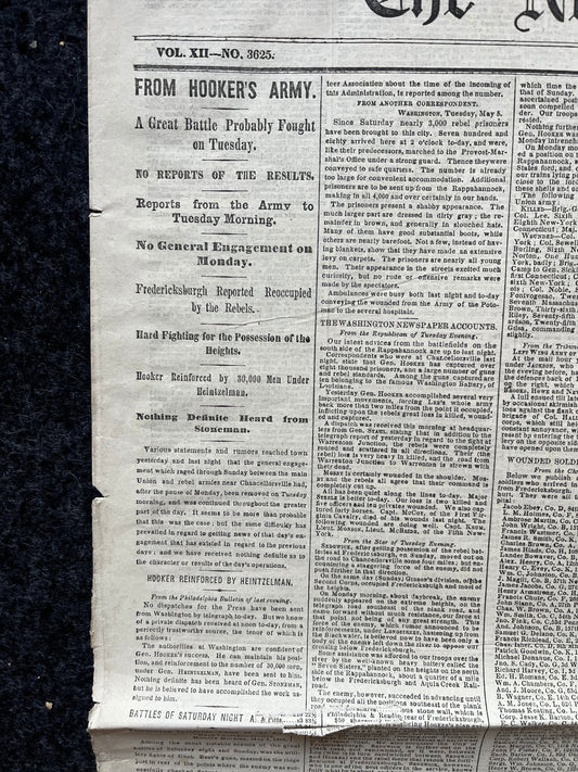 1863 Battle of Chancellorsville, Lees Perfect Victory over Union Forces, Original Civil War Newspaper, History Memorabilia, Gifts for Dads