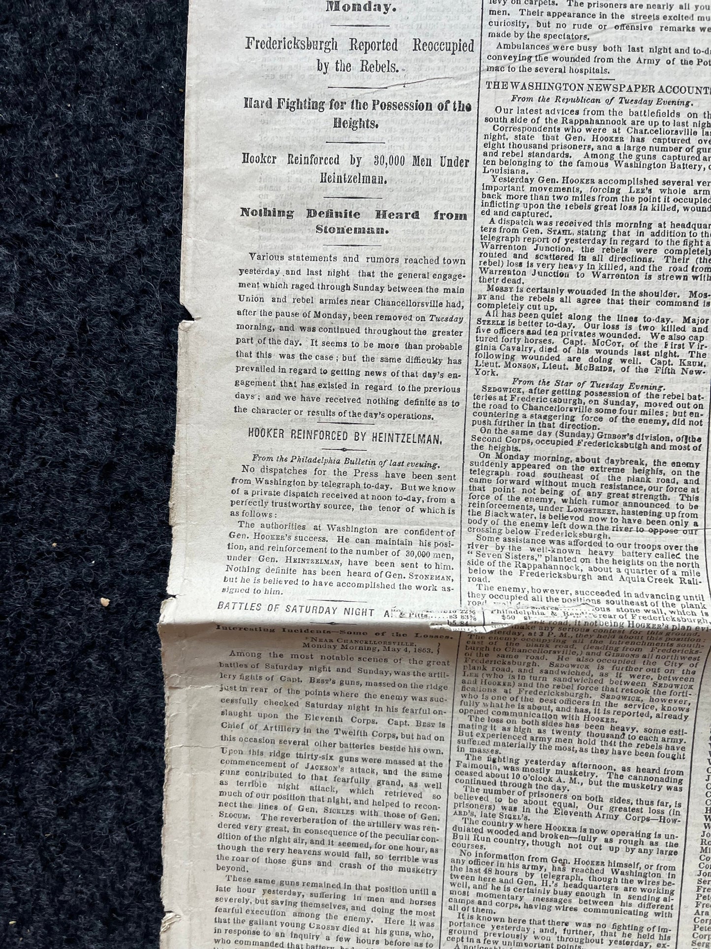 1863 Battle of Chancellorsville, Lees Perfect Victory over Union Forces, Original Civil War Newspaper, History Memorabilia, Gifts for Dads