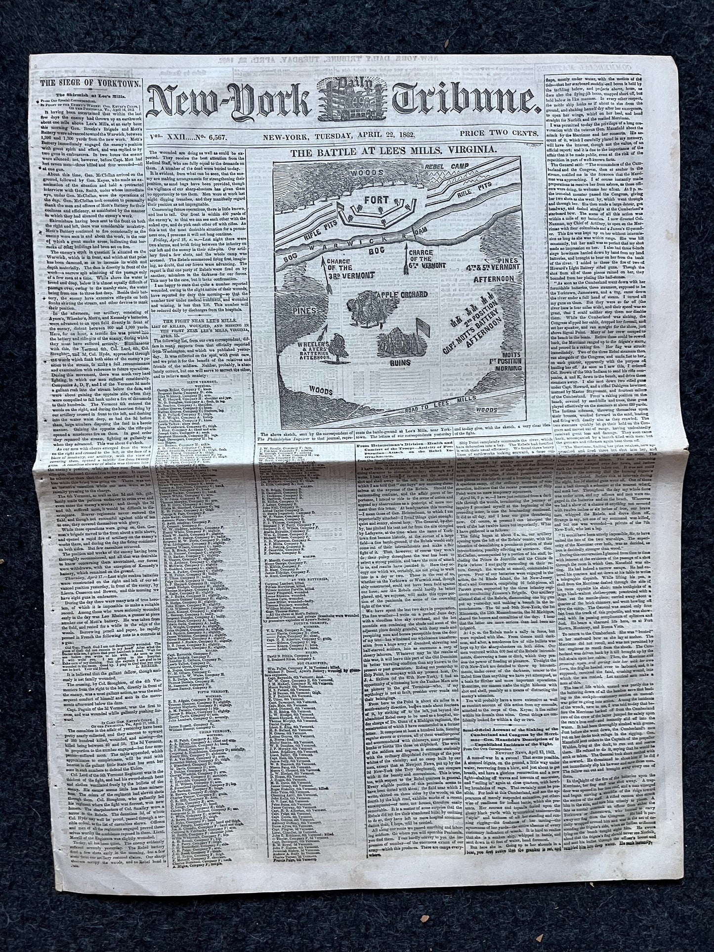 1862 Battle At Lees Mill, Famous Civil War Battle, Civil War Map Original Newspaper, Virginia History Memorabilia, Gifts for Dads Civil War