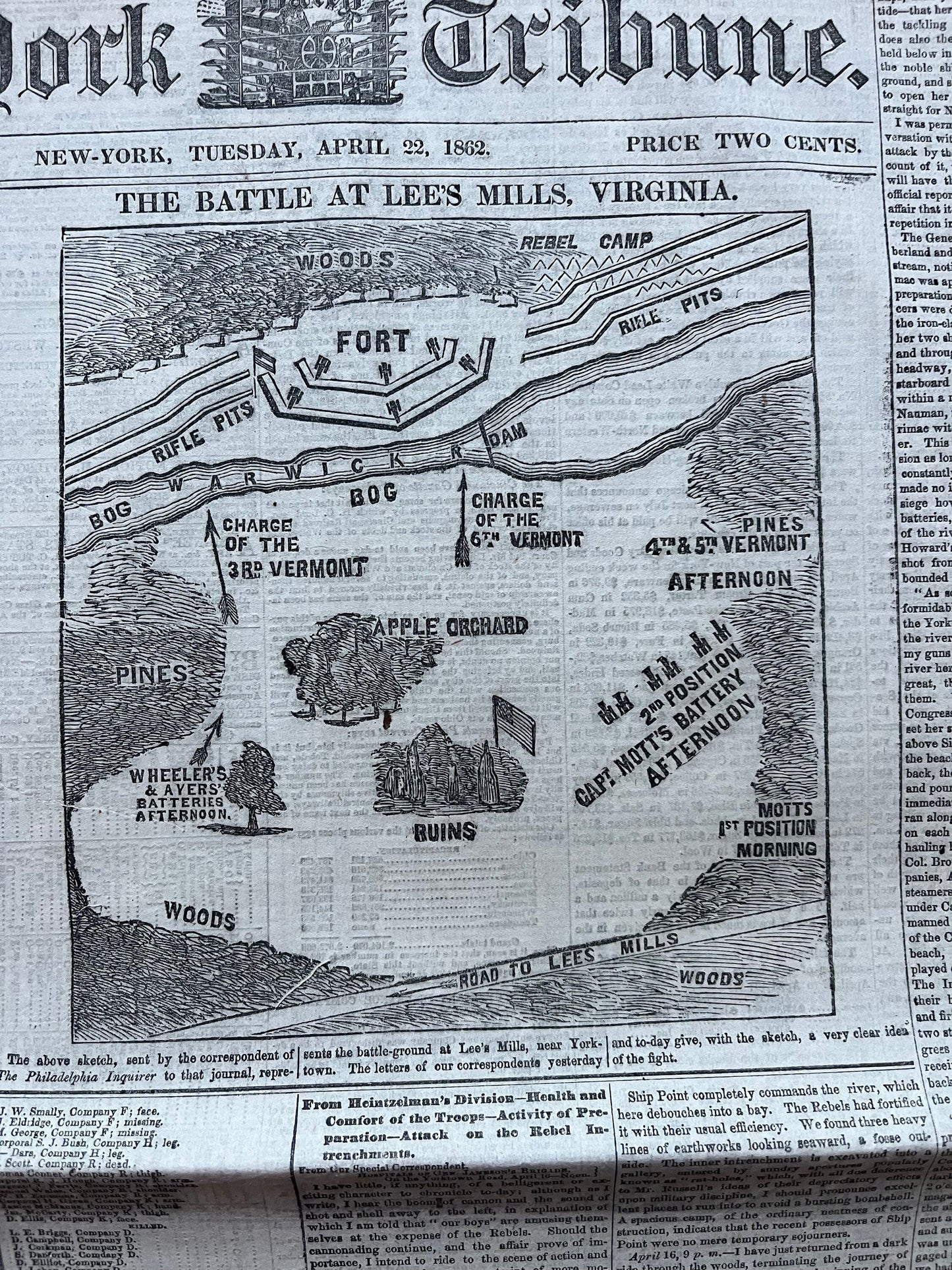 1862 Battle At Lees Mill, Famous Civil War Battle, Civil War Map Original Newspaper, Virginia History Memorabilia, Gifts for Dads Civil War