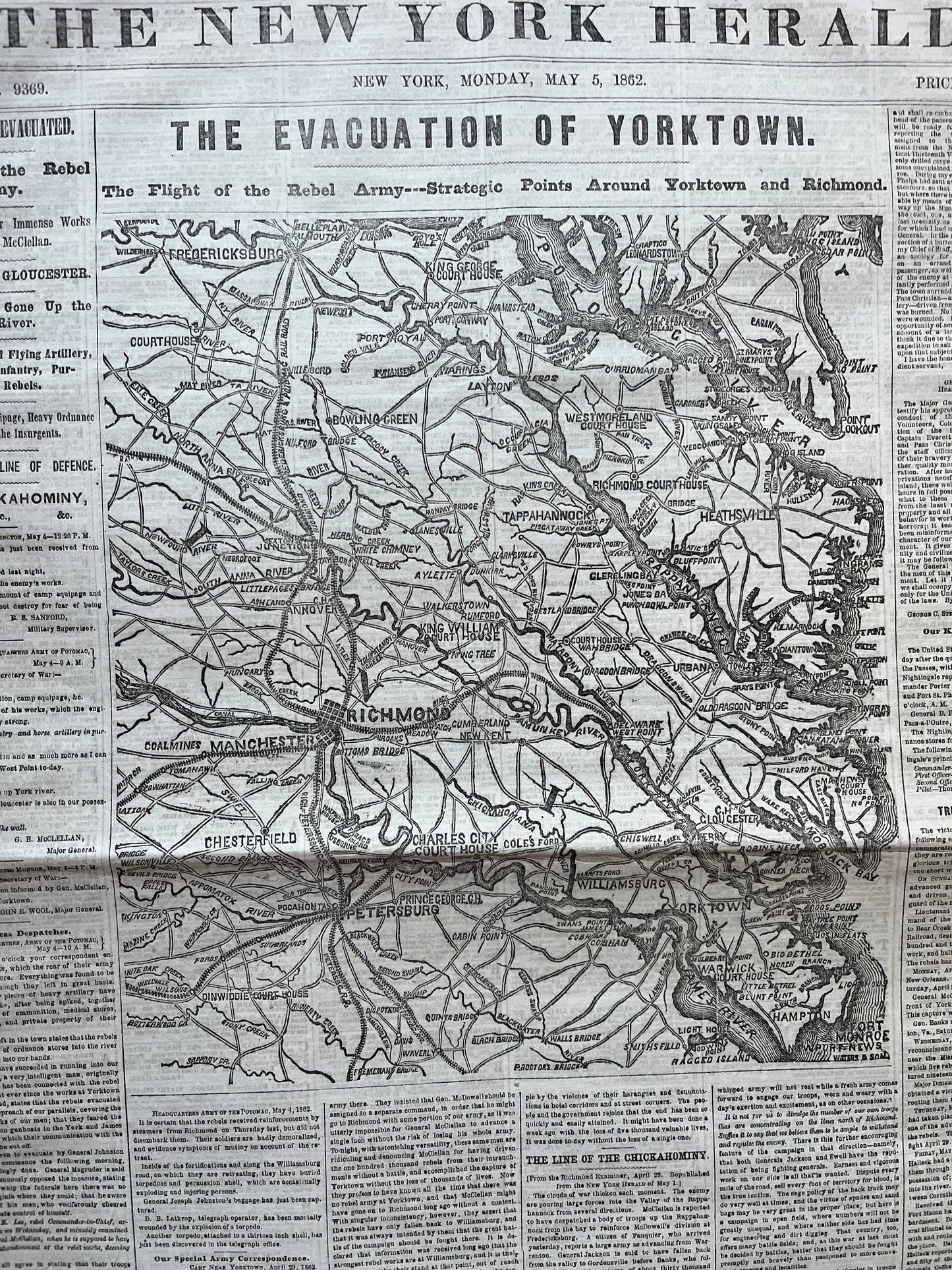 1862 Siege of Yorktown, Civil War Map Original Newspaper, Virginia History Memorabilia, Gifts for Dads Civil War Decor, Reenactment Gifts,