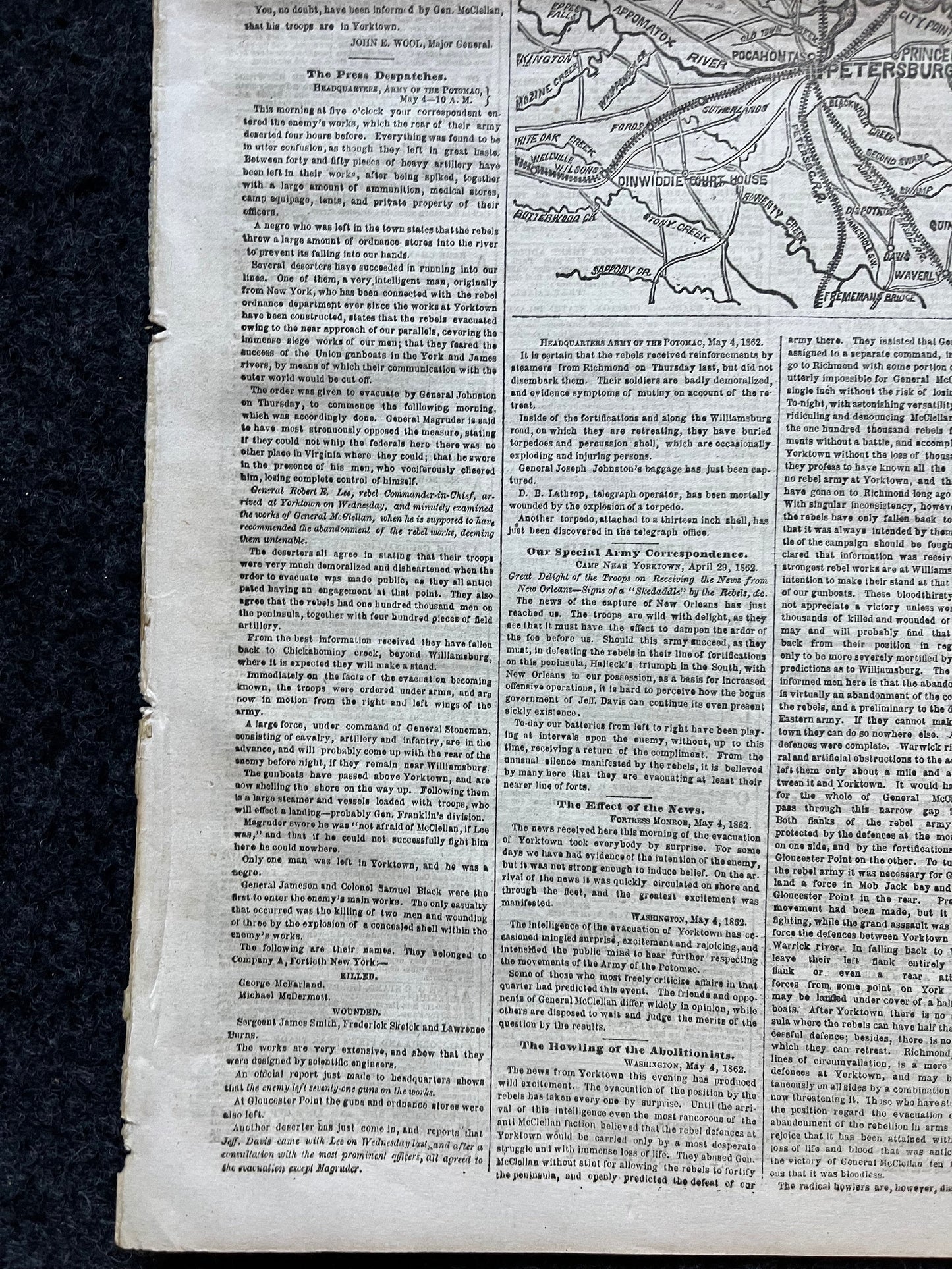 1862 Siege of Yorktown, Civil War Map Original Newspaper, Virginia History Memorabilia, Gifts for Dads Civil War Decor, Reenactment Gifts,