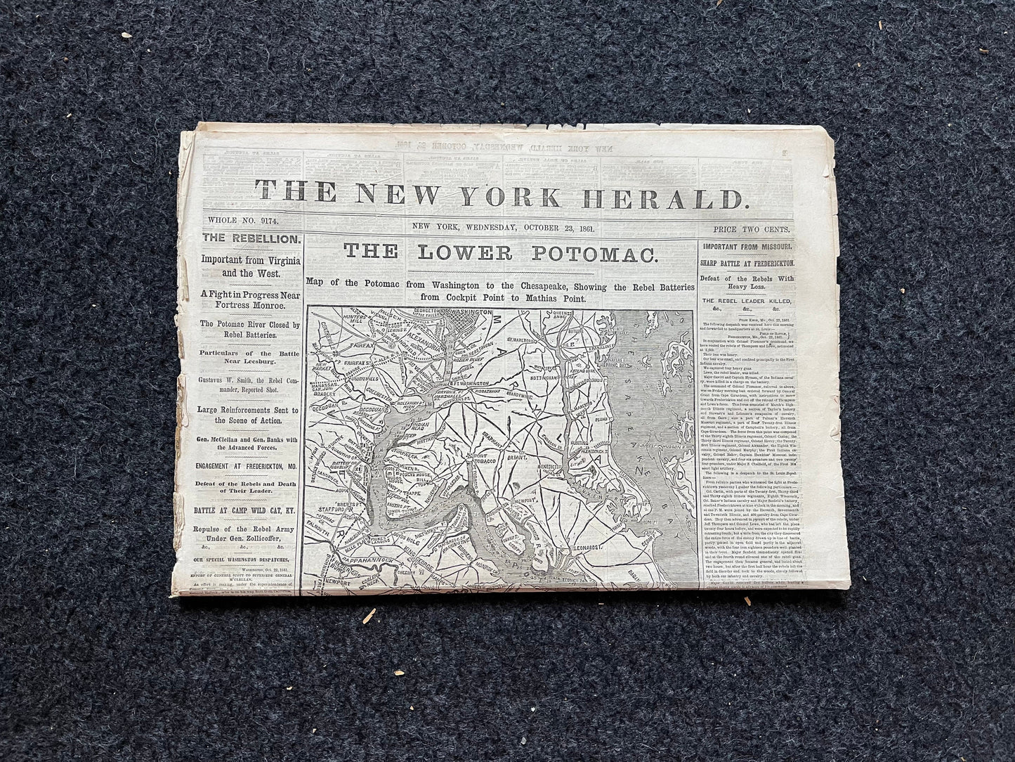 1861 Battle of Frederickton, Civil War Map Original Newspaper, Missouri History Memorabilia, Gifts for Dads Civil War Decor, Reenactment Gi