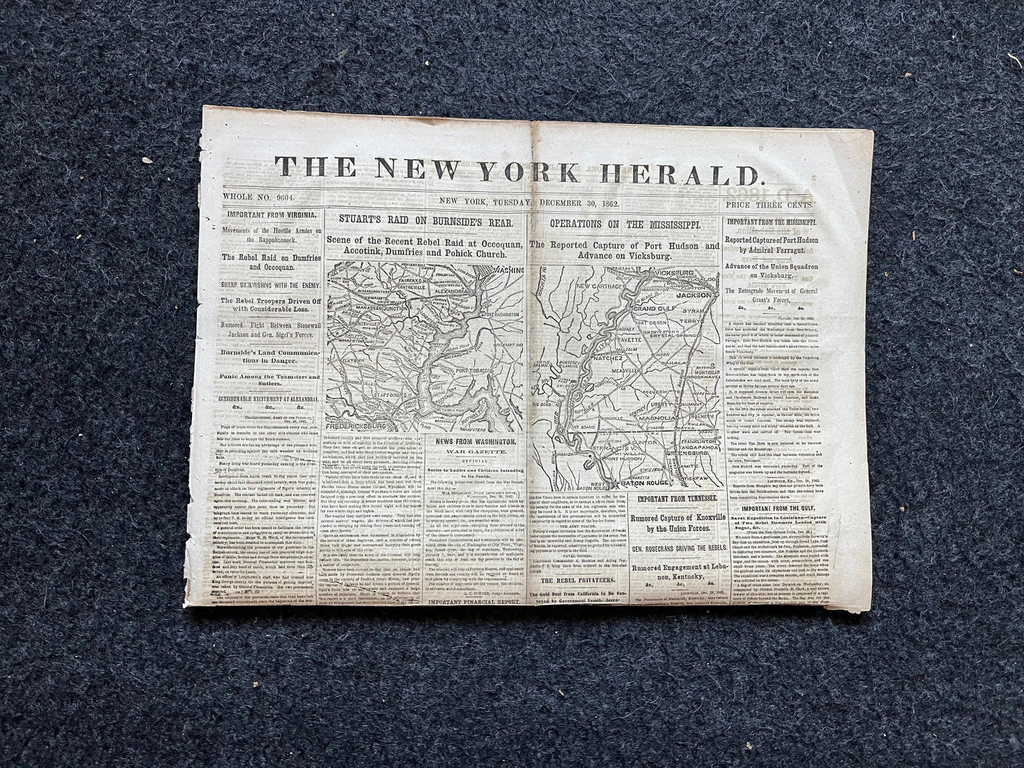1862 Battle at Fredickburg, Ulysses S Grant Vs Lee, Civil War Map Original Newspaper, Virginia History Memorabilia, Gifts for Dads Civil War