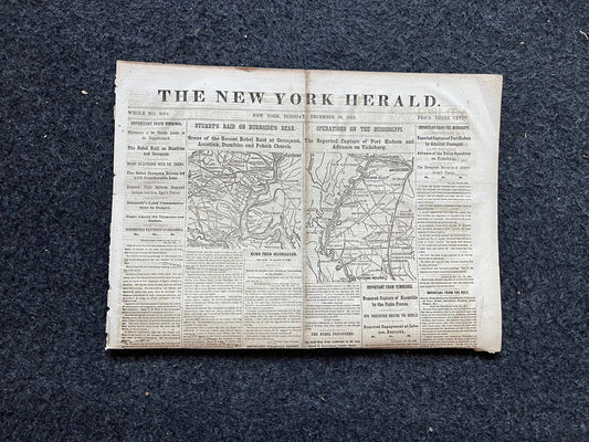 1862 Battle at Fredickburg, Ulysses S Grant Vs Lee, Civil War Map Original Newspaper, Virginia History Memorabilia, Gifts for Dads Civil War