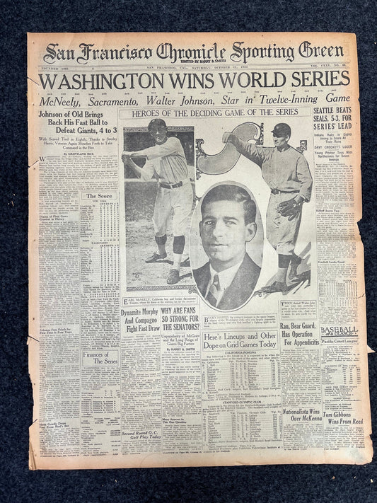 1924 Washington Wins World Series, Baseball Senators Vintage Sports Memorabilia, Original Baseball Gifts, Gifts for Husband Dad, American