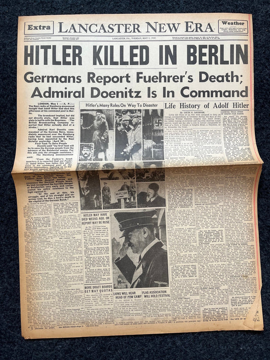 1945 WW2 Chancellors Death Soviets Capture Berlin Empire Falls – Day Of – Original Vintage WW2 Memorabilia Newspaper – Military History Gift