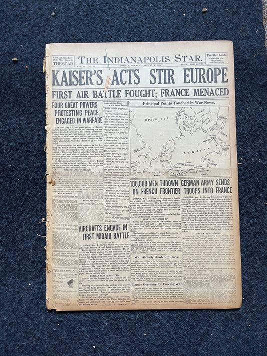 1914 Germany Moves For War on Russia, World War One Memorabilia, Vintage WWI Newspaper and History Gifts, German Russian Wall Decor,