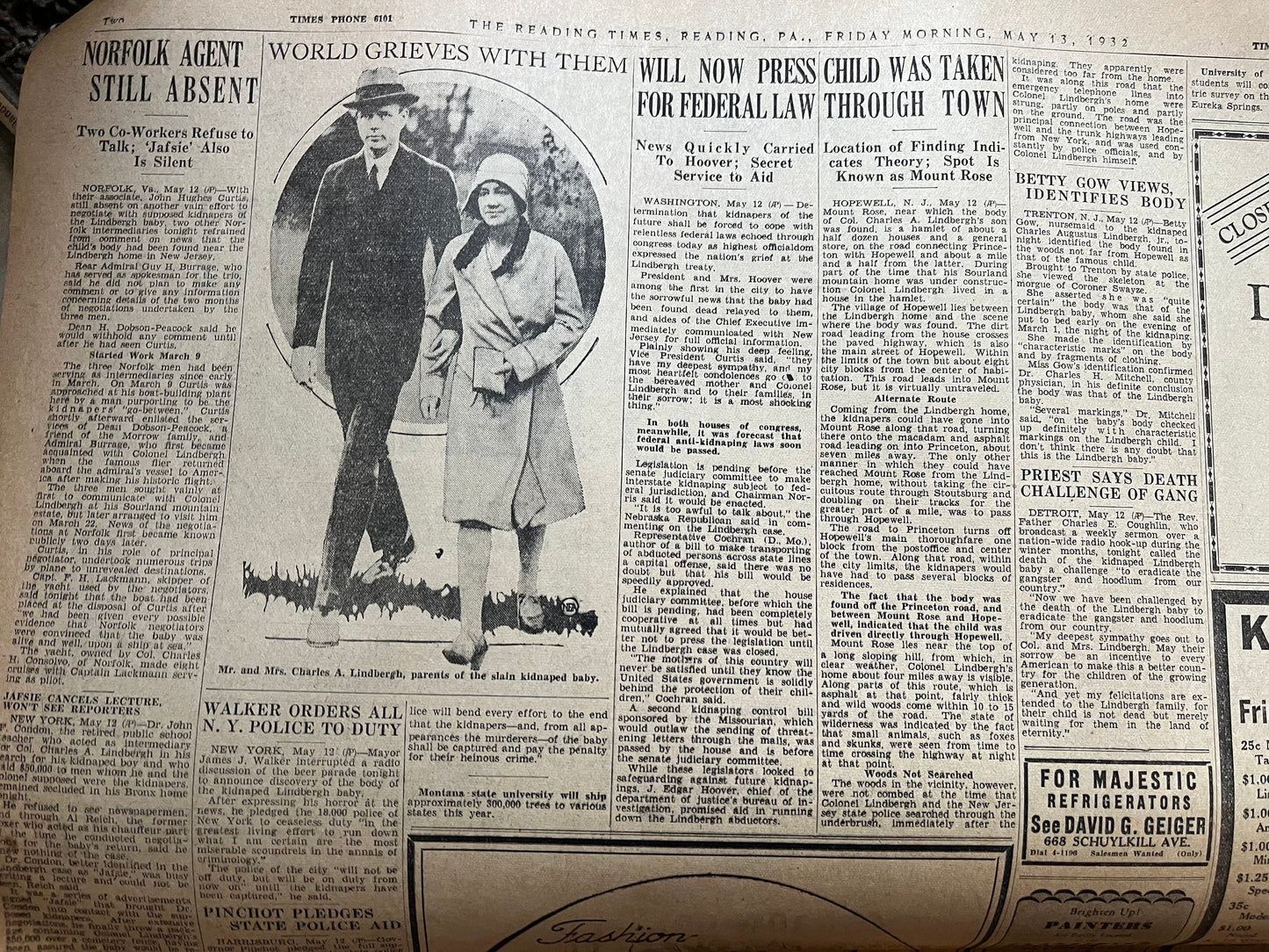 1932 Charles Lindbergh Baby Death – Original Day Of Newspaper – Lindbergh Conspiracy Hauptmann – Original Vintage Newspaper – Conspiracy