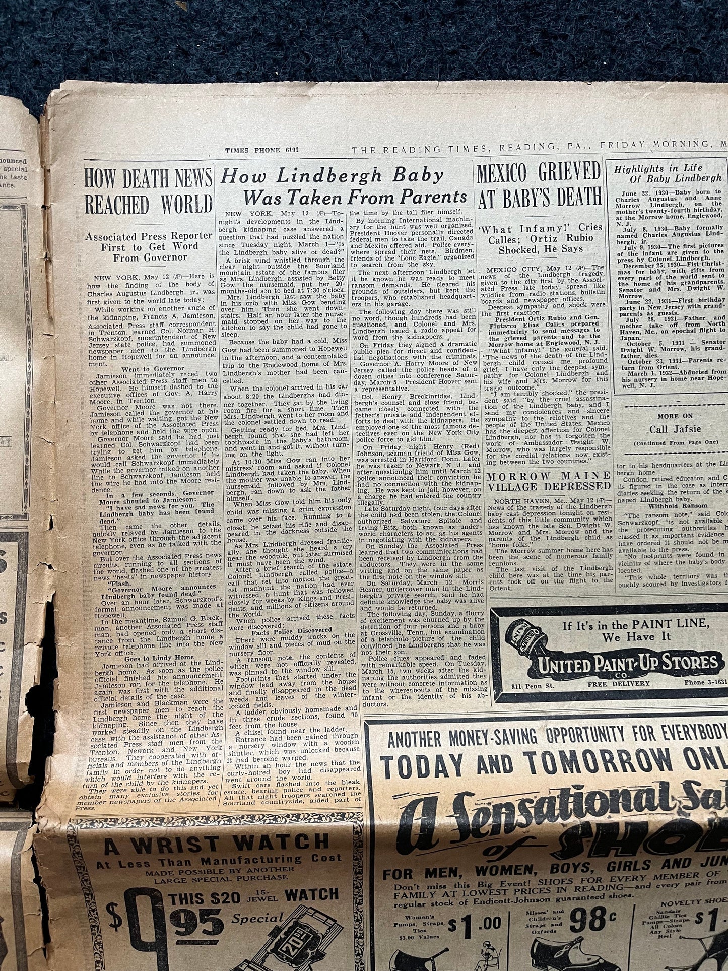 1932 Charles Lindbergh Baby Death – Original Day Of Newspaper – Lindbergh Conspiracy Hauptmann – Original Vintage Newspaper – Conspiracy
