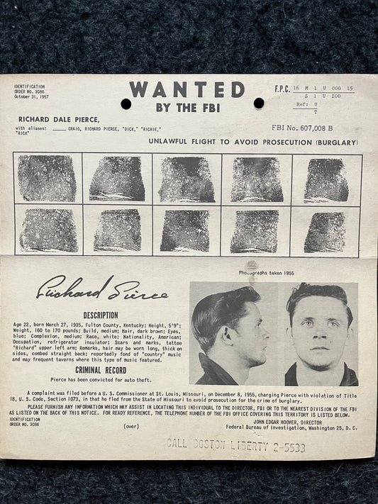 1950s FBI Wanted Poster, Vintage Serial Killer Memorabilia, Police Law Enforcement Memorabilia, True Crime Gifts Podcasts, History Gifts