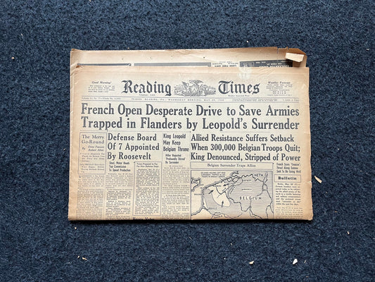 1940 WW2 Dunkirk Rescue - Flanders Men Rescued by British Civilians - British History Original Vintage World War 2 Memorabilia Newspaper