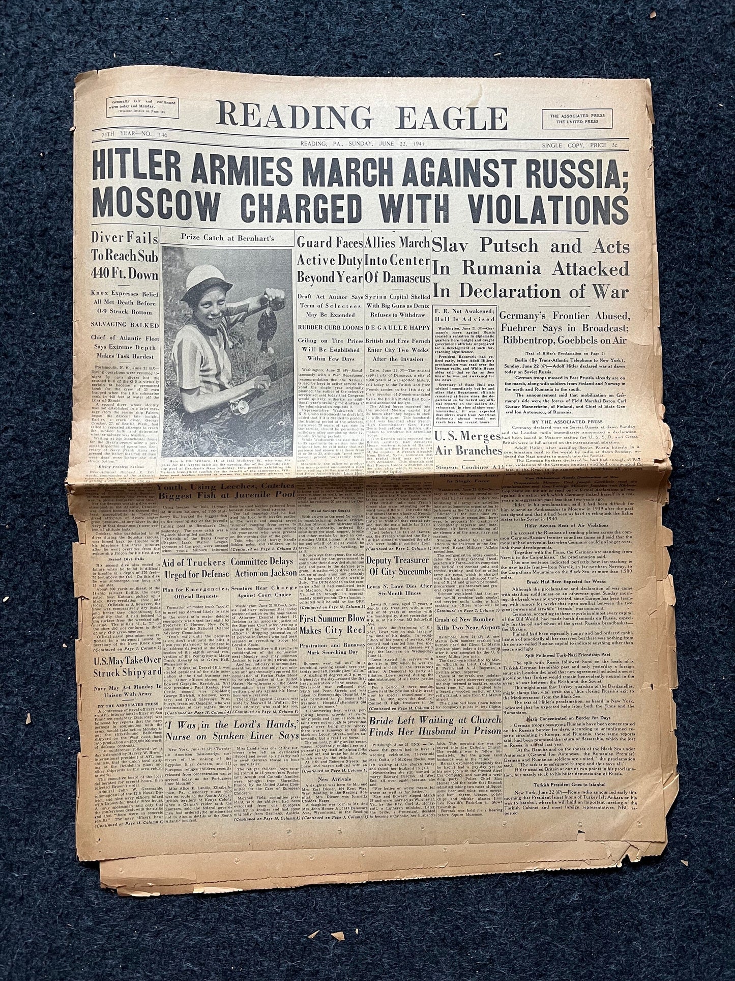 1941 Day Of WW2 German Invasion of Russia Operation Barbossa, Eastern Front Battle For Moscow, Original Newspaper, Military Gifts, WW3