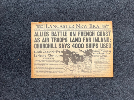 Original WW2 Extra June 6th 1944 DDay Invasion - Day Of - Vintage World War 2 Newspaper - Allies Invade WW2 Germany - Operation Overlord