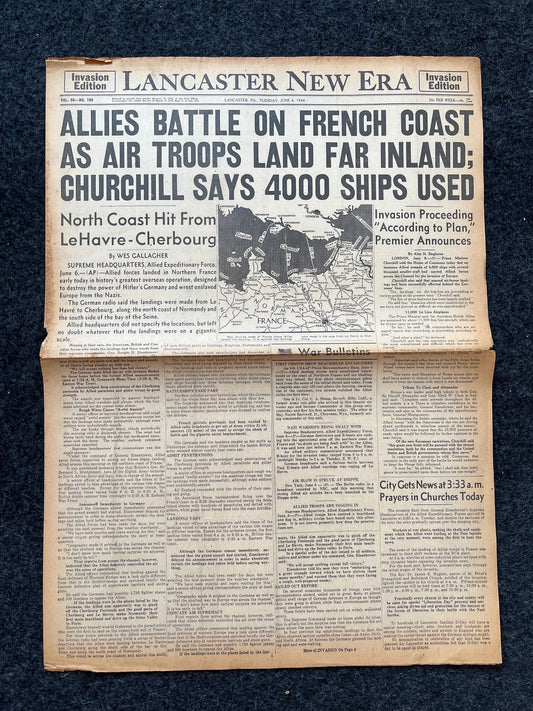 Original WW2 Extra June 6th 1944 DDay Invasion - Day Of - Vintage World War 2 Newspaper - Allies Invade WW2 Germany - Operation Overlord