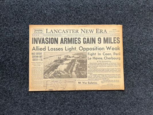 Original WW2 Extra June 6th 1944 DDay Invasion - Day Of - Vintage World War 2 Newspaper - Allies Invade WW2 Germany - Operation Overlord