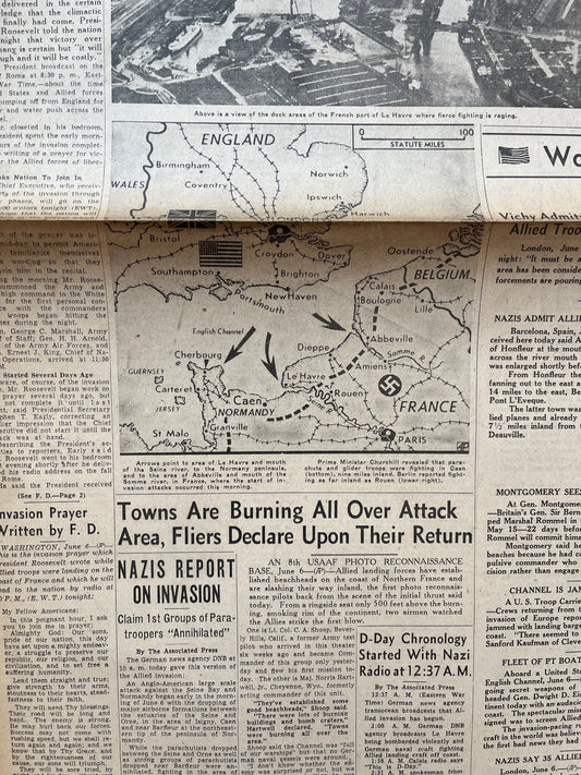 Original WW2 Extra June 6th 1944 DDay Invasion - Day Of - Vintage World War 2 Newspaper - Allies Invade WW2 Germany - Operation Overlord