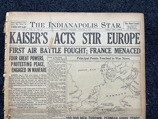 1914 Germany Moves For War on Russia, World War One Memorabilia, Vintage WWI Newspaper and History Gifts, German Russian Wall Decor,