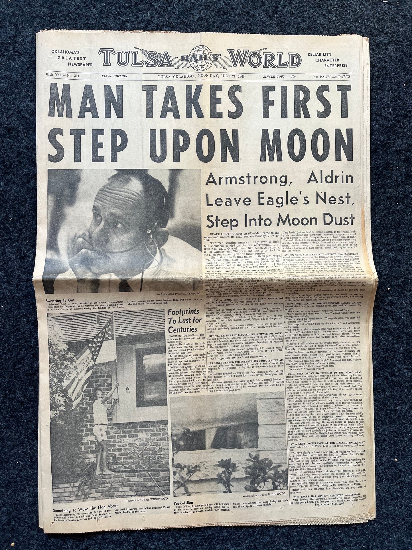 NASA Moon Landing - Day Of - Apollo 11 Moon Landing Newspaper - Space Race July 21st 1969 Vintage Newspaper