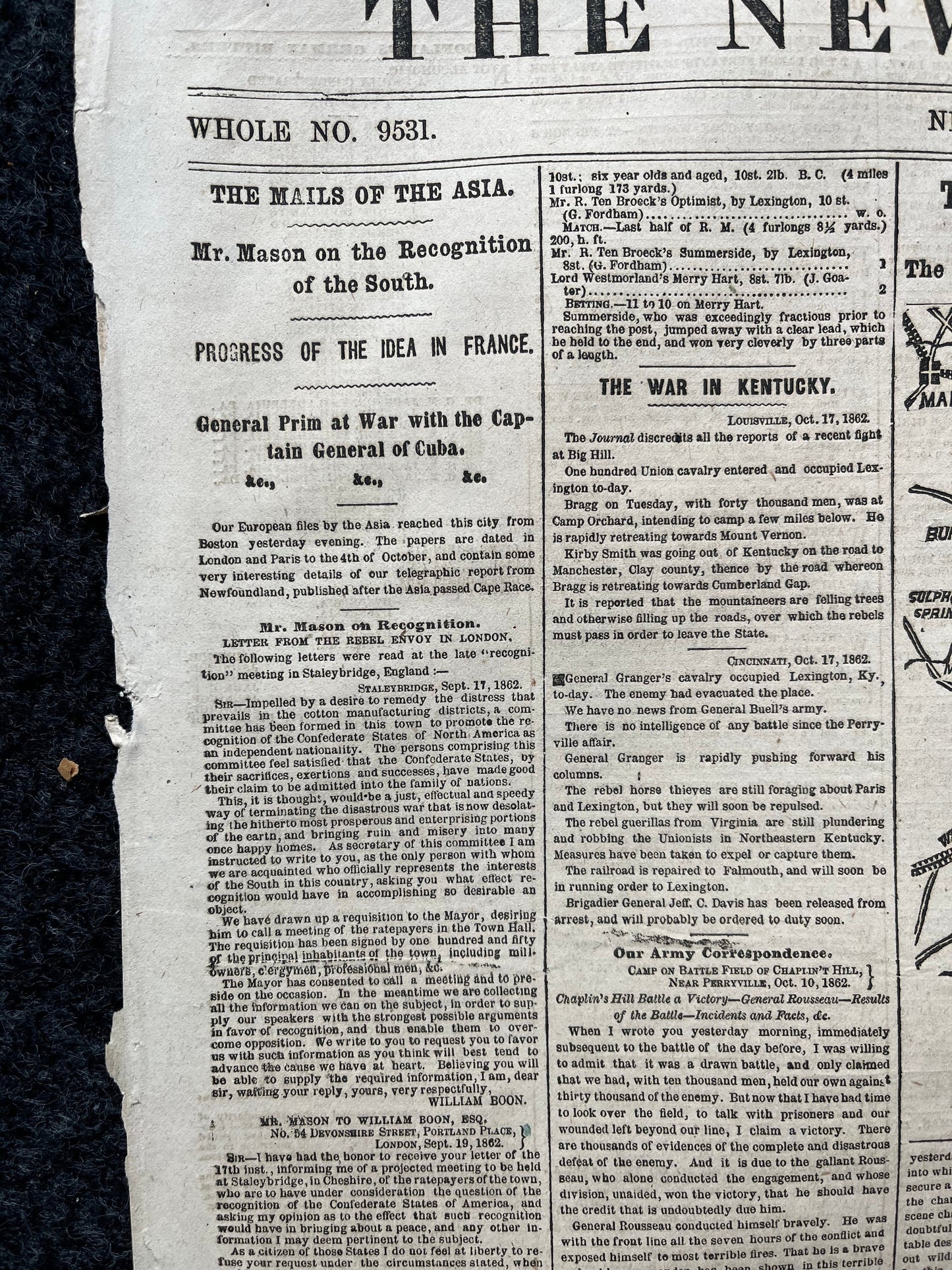 1862 Recognition of the South, Mcclellans Army Advance Mill, Famous Civil War Battle, Civil War Map Original Newspaper, Virginia History