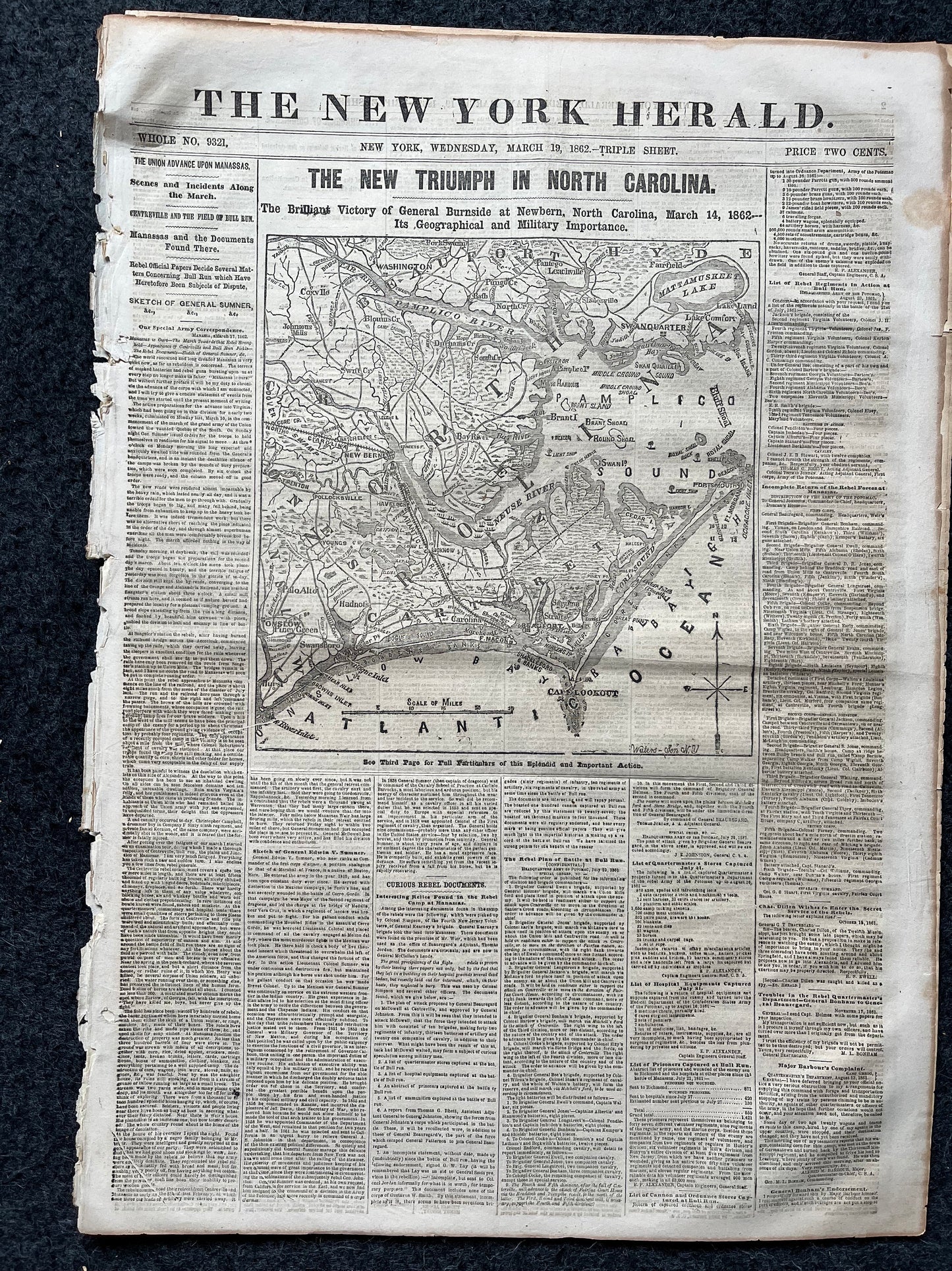 1862 Burnside Expedition North Carolina Invasion, Famous Civil War Battle, Civil War Map Original Newspaper, Virginia History Memorabilia,