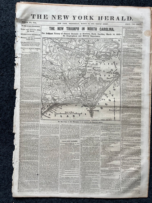 1862 Burnside Expedition North Carolina Invasion, Famous Civil War Battle, Civil War Map Original Newspaper, Virginia History Memorabilia,