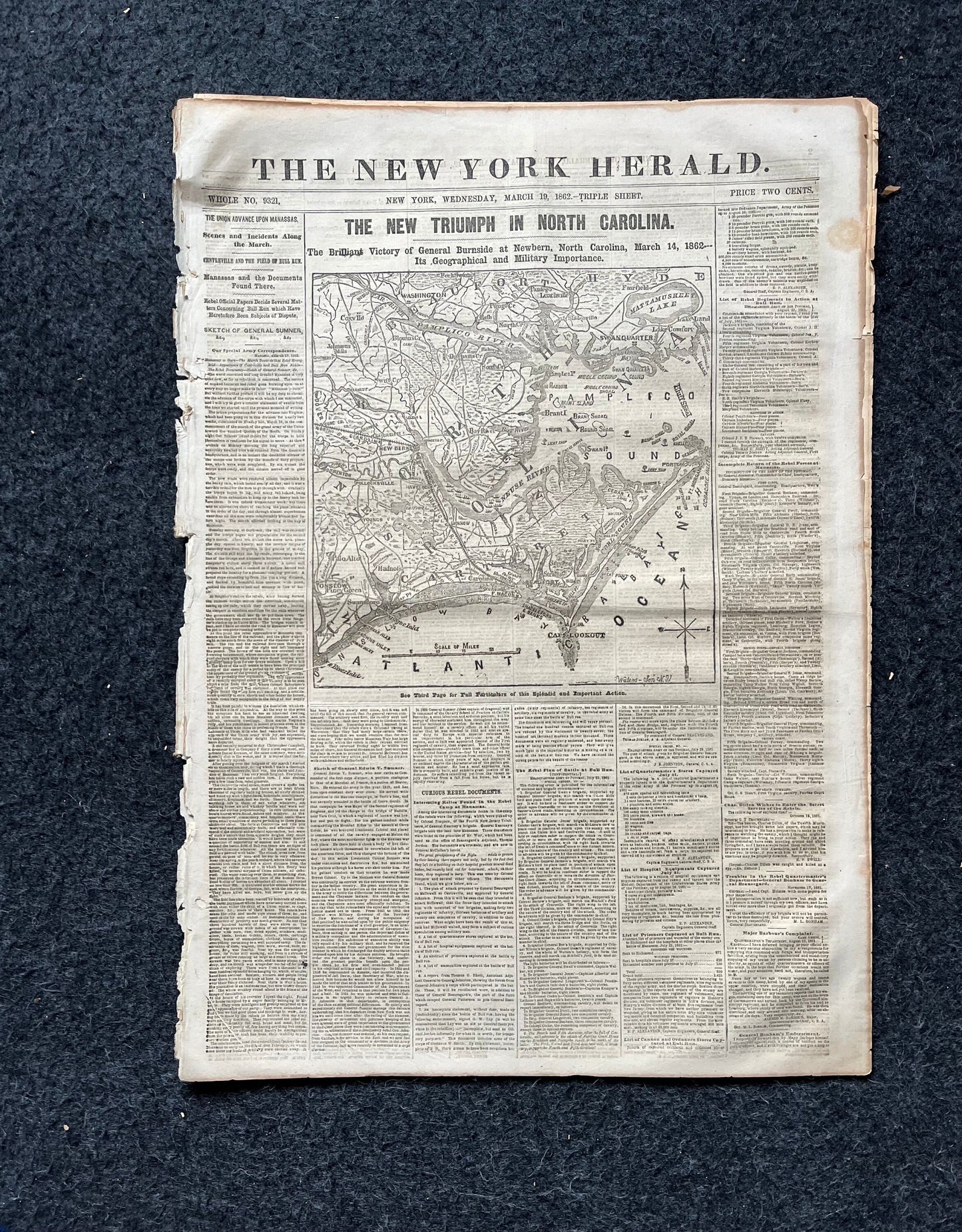 1862 Burnside Expedition North Carolina Invasion, Famous Civil War Battle, Civil War Map Original Newspaper, Virginia History Memorabilia,