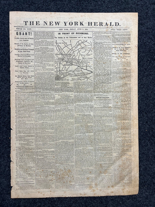 1864 Battle of Coal Harbor Civil War Newspaper, Civil War Map Original Newspaper, Virginia History Memorabilia, Gifts for Dads Civil War Dec