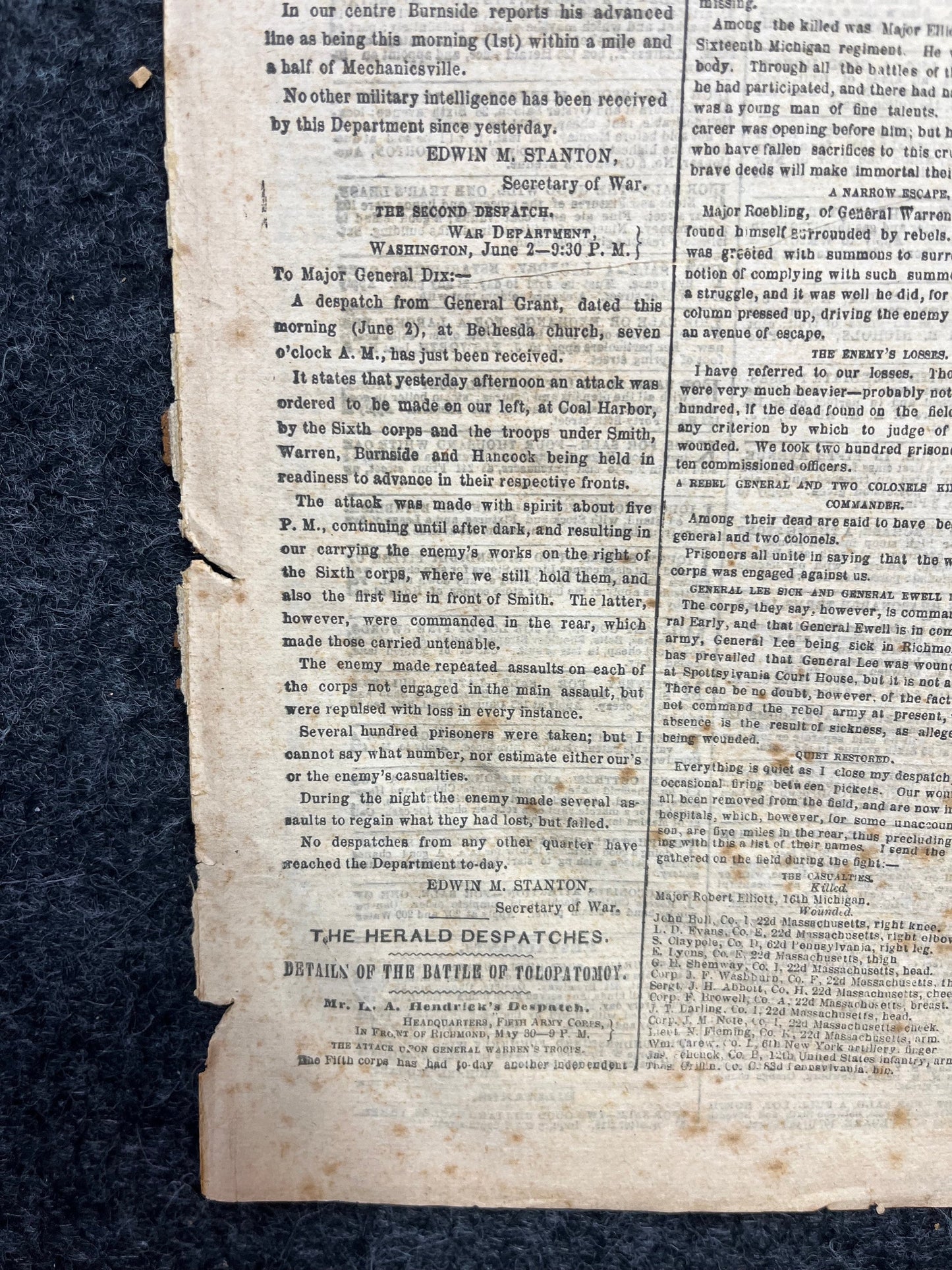 1864 Battle of Coal Harbor Civil War Newspaper, Civil War Map Original Newspaper, Virginia History Memorabilia, Gifts for Dads Civil War Dec