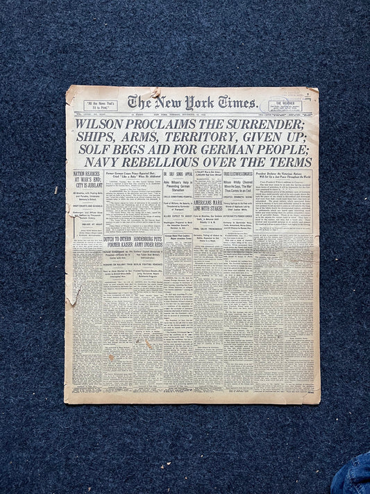 Original End Of WWI Peace Newspaper – WWI Memorabilia, Historic Gifts and Newspapers, Collectible Gifts, Military Memorabilia,