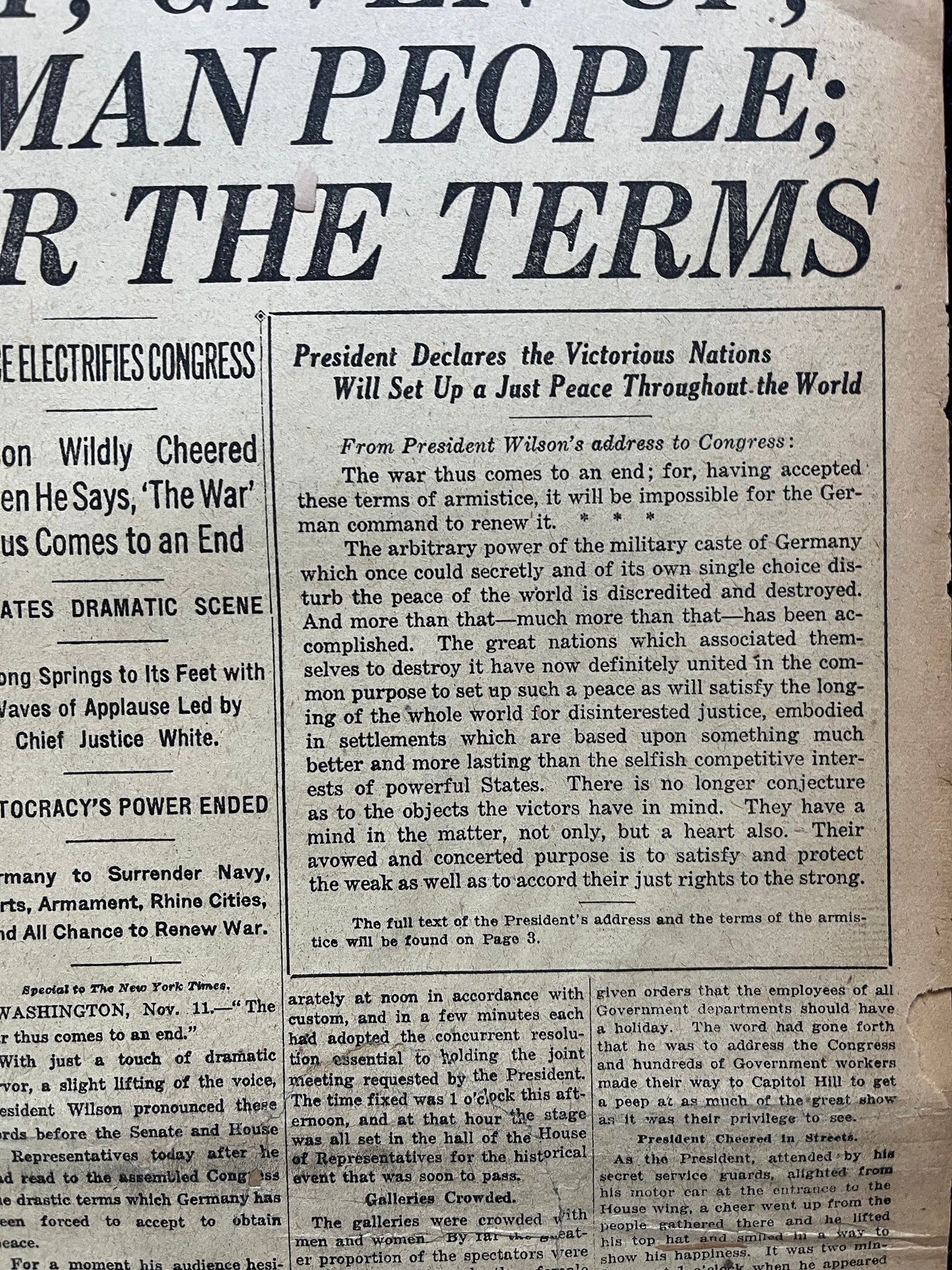 Original End Of WWI Peace Newspaper – WWI Memorabilia, Historic Gifts and Newspapers, Collectible Gifts, Military Memorabilia,