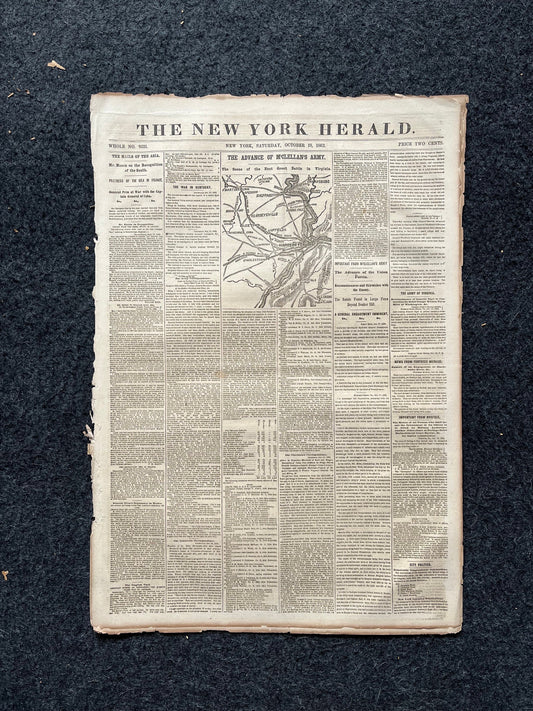 1862 Recognition of the South, Mcclellans Army Advance Mill, Famous Civil War Battle, Civil War Map Original Newspaper, Virginia History