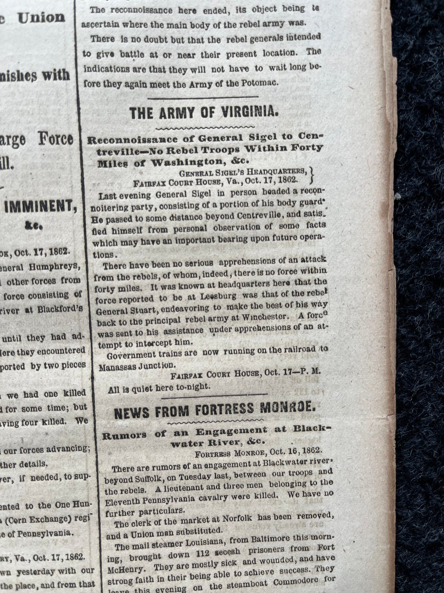 1862 Recognition of the South, Mcclellans Army Advance Mill, Famous Civil War Battle, Civil War Map Original Newspaper, Virginia History