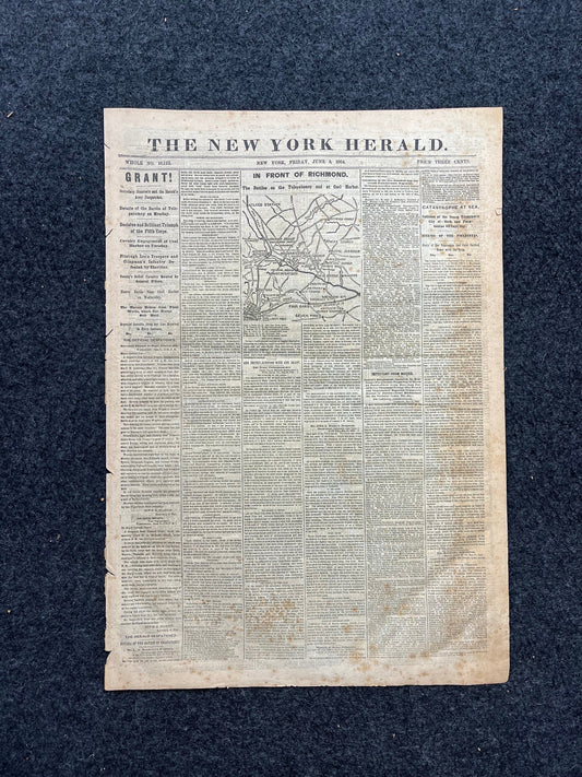 1864 Battle of Coal Harbor Civil War Newspaper, Civil War Map Original Newspaper, Virginia History Memorabilia, Gifts for Dads Civil War Dec